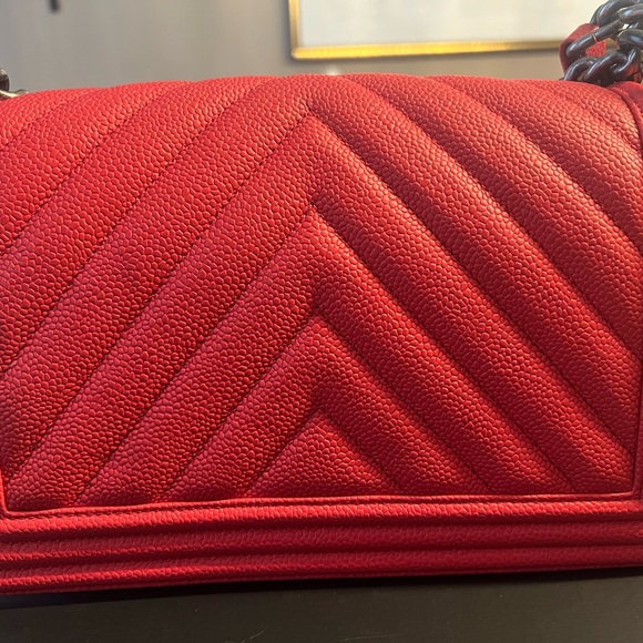 Red Chanel Medium Boy Bag with Ruthenium Hardware - Picture 11 of 11